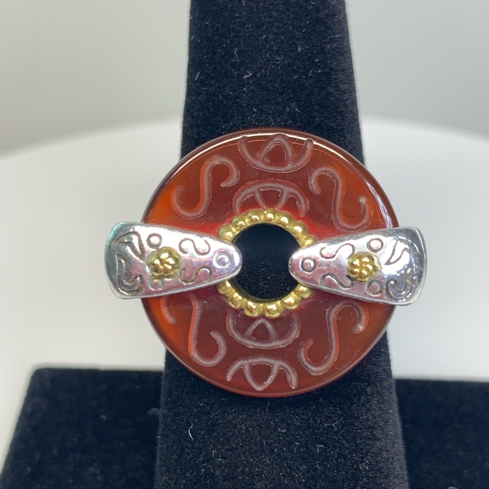 Silpada Rare HTF Sterling Silver - Brass - Carved Carnelian REGAL Ring - Size 7